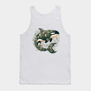 Killer Whale Botanical Nature Art Illustration Tank Top