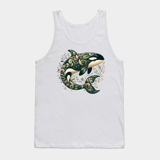 Killer Whale Botanical Nature Art Illustration Tank Top by BirdsnStuff