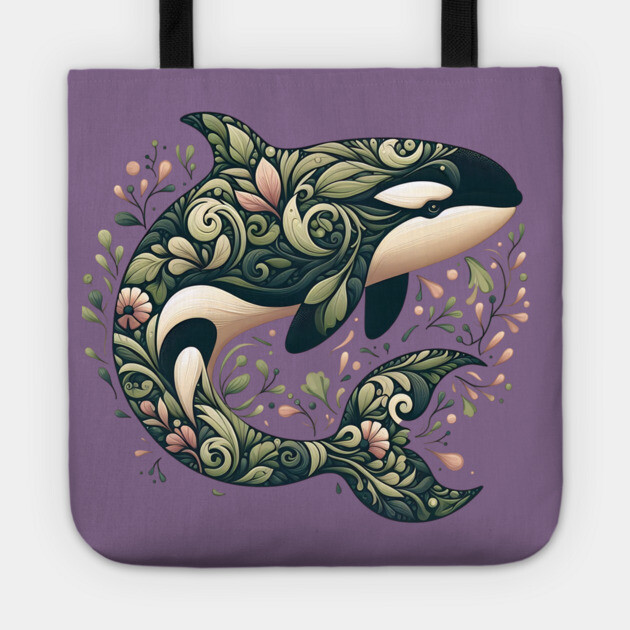 Killer Whale Botanical Nature Art Illustration Tote by BirdsnStuff