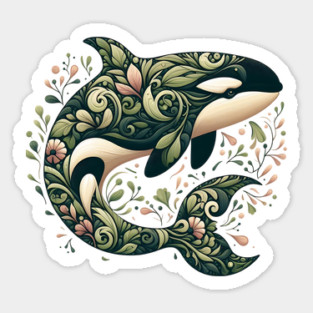 Killer Whale Botanical Nature Art Illustration Sticker