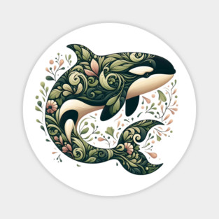 Killer Whale Botanical Nature Art Illustration Magnet