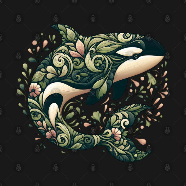 Killer Whale Botanical Nature Art Illustration by BirdsnStuff