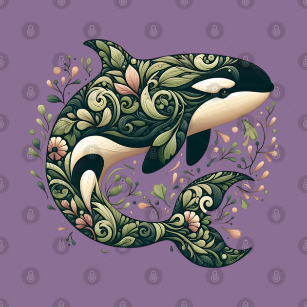Killer Whale Botanical Nature Art Illustration by BirdsnStuff