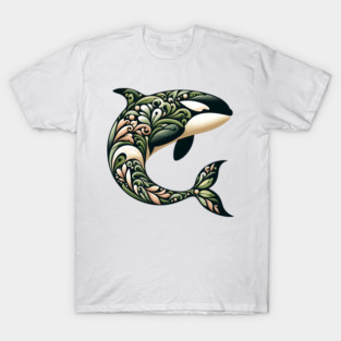 Killer Whale Botanical Nature Art Illustration2 T-Shirt