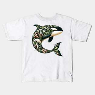 Killer Whale Botanical Nature Art Illustration2 Kids T-Shirt