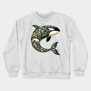 Killer Whale Botanical Nature Art Illustration2 Crewneck Sweatshirt
