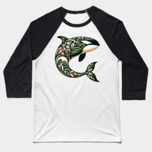 Killer Whale Botanical Nature Art Illustration2 Baseball T-Shirt
