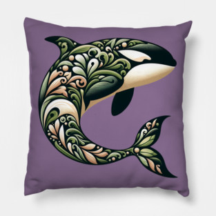 Killer Whale Botanical Nature Art Illustration2 Pillow