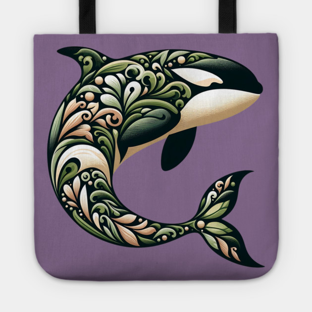 Killer Whale Botanical Nature Art Illustration2 Tote by BirdsnStuff