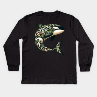 Killer Whale Botanical Nature Art Illustration2 Kids Long Sleeve T-Shirt