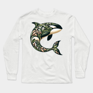 Killer Whale Botanical Nature Art Illustration2 Long Sleeve T-Shirt