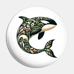 Killer Whale Botanical Nature Art Illustration2 Pin