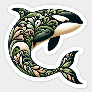 Killer Whale Botanical Nature Art Illustration2 Sticker