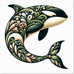 Killer Whale Botanical Nature Art Illustration2 Posters and Art