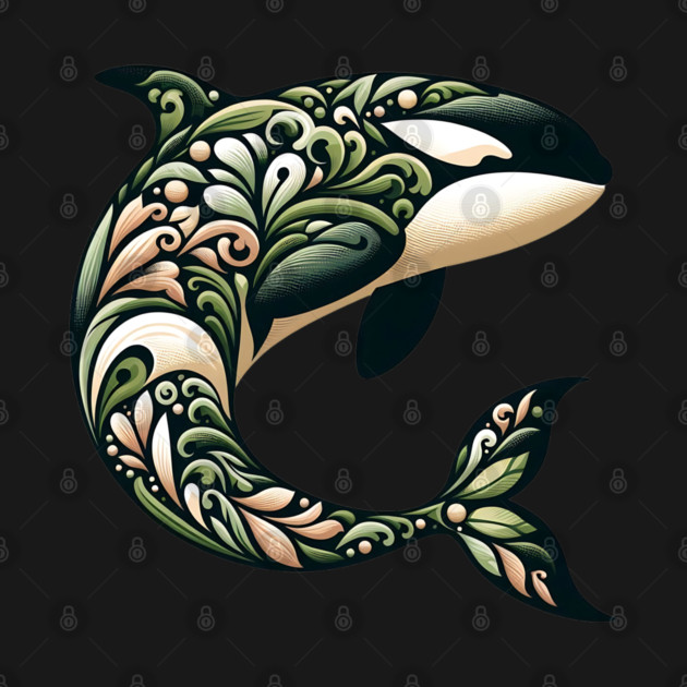 Killer Whale Botanical Nature Art Illustration2 by BirdsnStuff