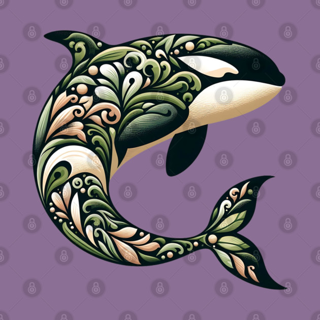 Killer Whale Botanical Nature Art Illustration2 by BirdsnStuff