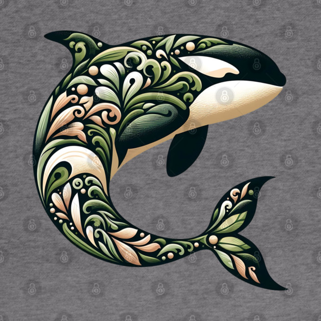 Killer Whale Botanical Nature Art Illustration2 by BirdsnStuff