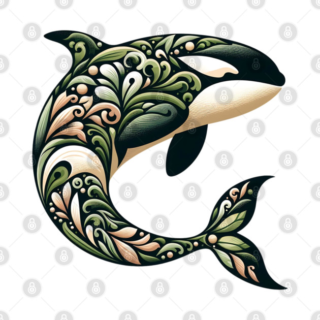 Killer Whale Botanical Nature Art Illustration2 by BirdsnStuff