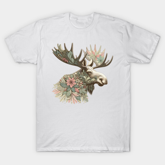 Moose Botanical Nature Art Illustration T-Shirt by BirdsnStuff