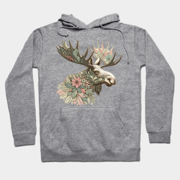 Moose Botanical Nature Art Illustration Hoodie by BirdsnStuff