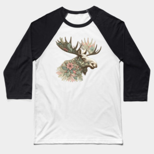 Moose Botanical Nature Art Illustration Baseball T-Shirt
