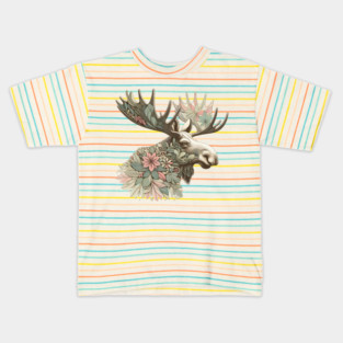 Moose Botanical Nature Art Illustration Kids T-Shirt