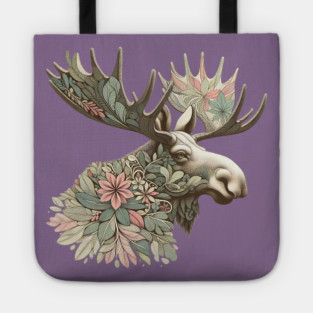Moose Botanical Nature Art Illustration Tote