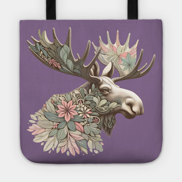 Moose Botanical Nature Art Illustration Tote by BirdsnStuff