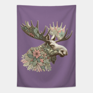 Moose Botanical Nature Art Illustration Tapestry