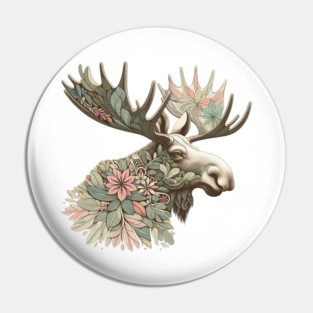 Moose Botanical Nature Art Illustration Pin