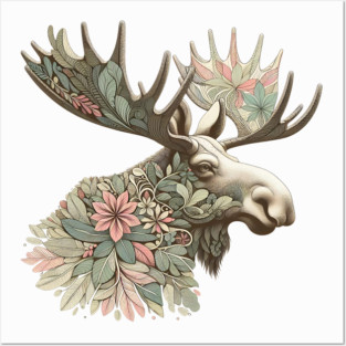 Moose Botanical Nature Art Illustration Posters and Art