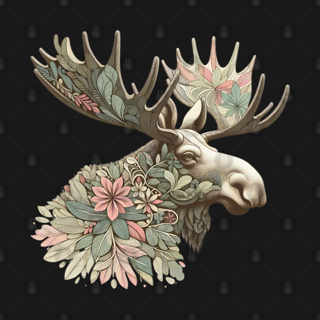 Moose Botanical Nature Art Illustration by BirdsnStuff