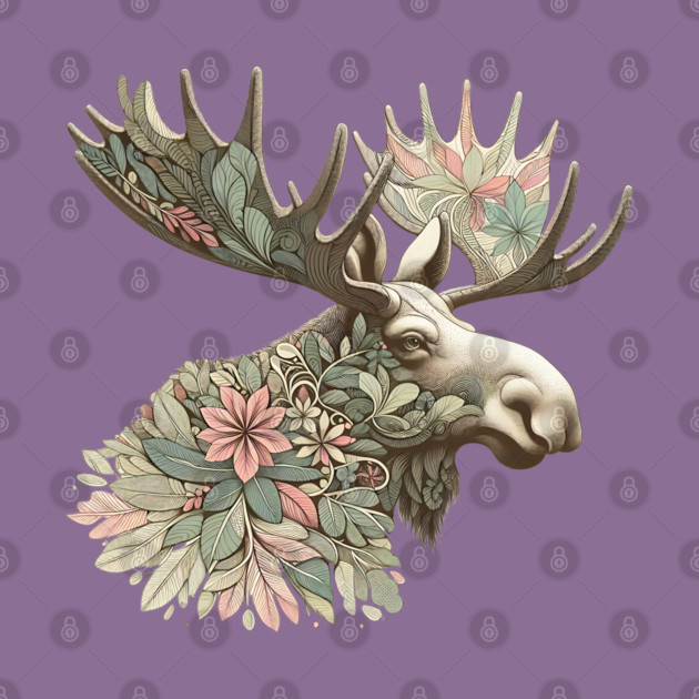 Moose Botanical Nature Art Illustration by BirdsnStuff