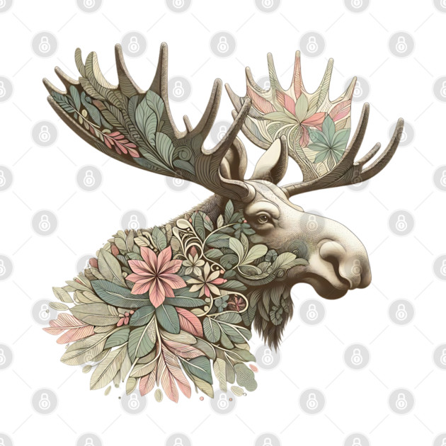 Moose Botanical Nature Art Illustration by BirdsnStuff