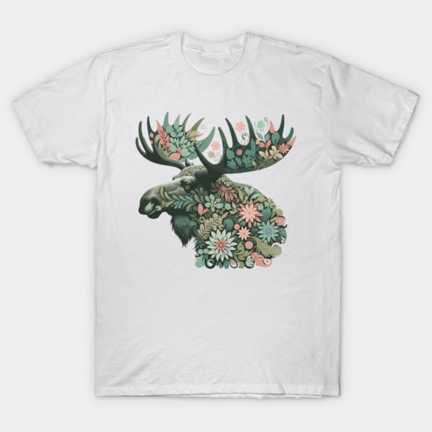 Moose Botanical Nature Art Illustration2 T-Shirt by BirdsnStuff