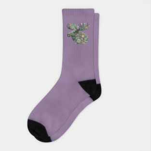 Moose Botanical Nature Art Illustration2 Socks