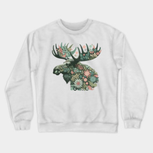 Moose Botanical Nature Art Illustration2 Crewneck Sweatshirt