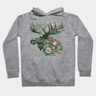Moose Botanical Nature Art Illustration2 Hoodie