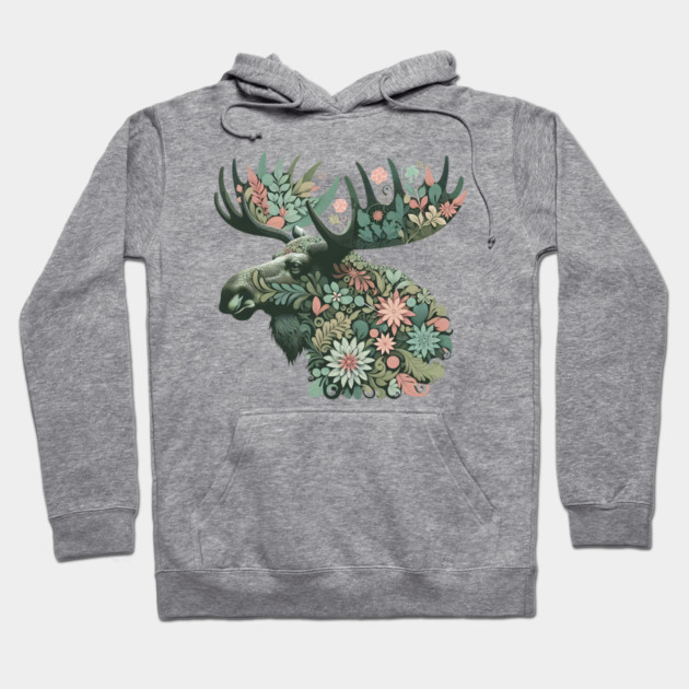 Moose Botanical Nature Art Illustration2 Hoodie by BirdsnStuff