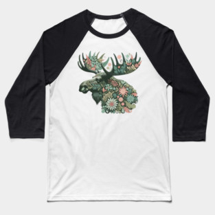 Moose Botanical Nature Art Illustration2 Baseball T-Shirt