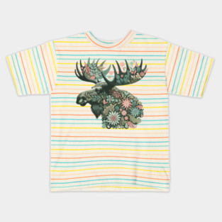 Moose Botanical Nature Art Illustration2 Kids T-Shirt