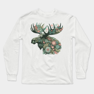 Moose Botanical Nature Art Illustration2 Long Sleeve T-Shirt