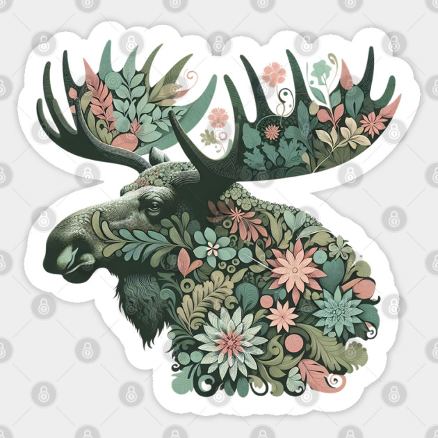 Moose Botanical Nature Art Illustration2 Sticker by BirdsnStuff