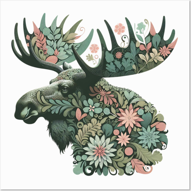 Moose Botanical Nature Art Illustration2 Wall Art by BirdsnStuff