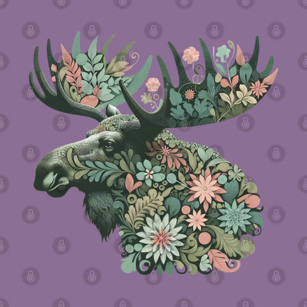 Moose Botanical Nature Art Illustration2 by BirdsnStuff