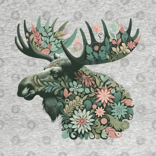 Moose Botanical Nature Art Illustration2 by BirdsnStuff