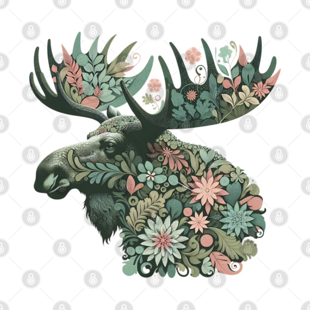 Moose Botanical Nature Art Illustration2 by BirdsnStuff