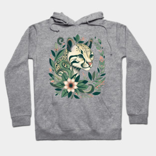 Ocelot Cat Botanical Nature Art Illustration Hoodie