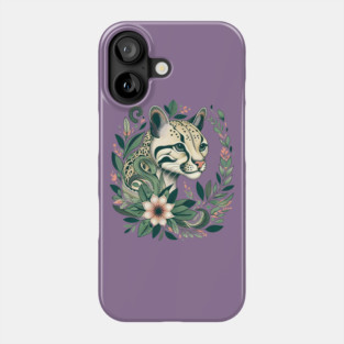 Ocelot Cat Botanical Nature Art Illustration Phone Case