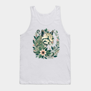 Ocelot Cat Botanical Nature Art Illustration Tank Top